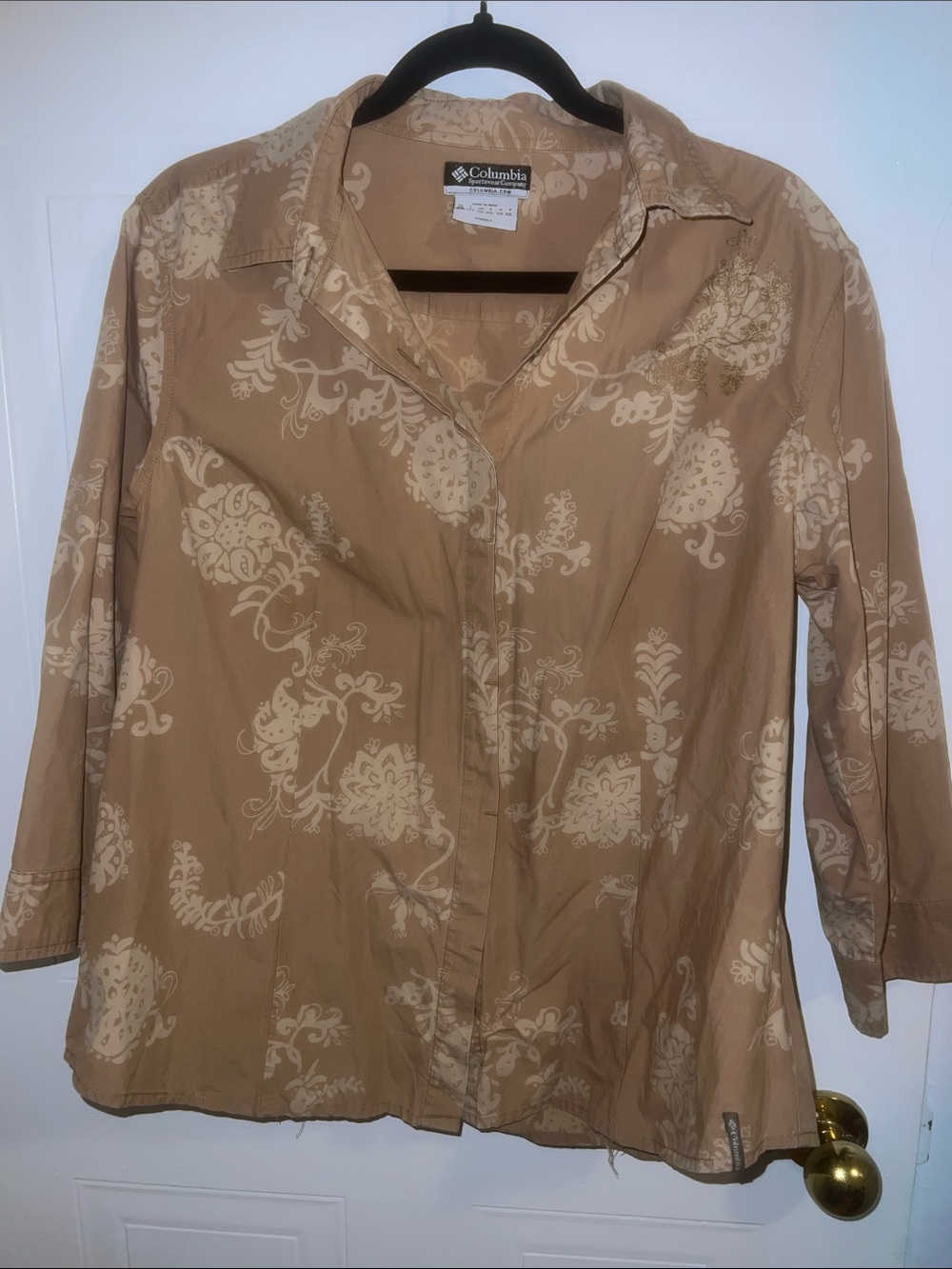 Columbia Beige Floral-Print Button Front Shirt